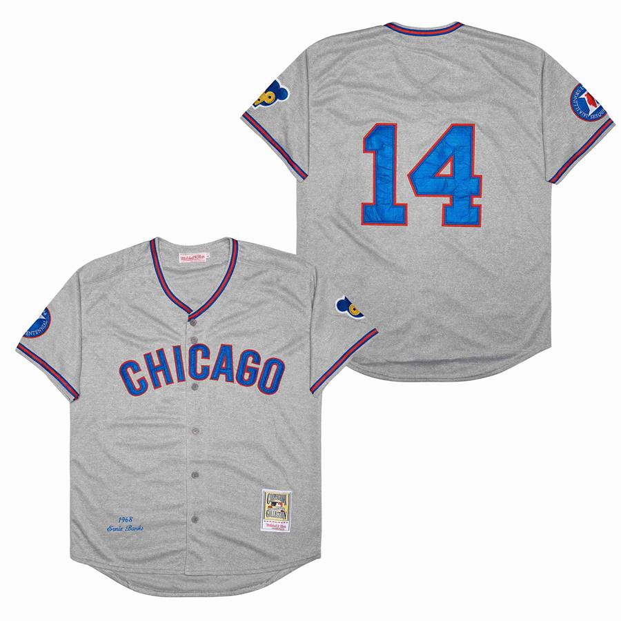 Cheap Men Chicago Cubs 14 Banks Grey 1968 Throwback MLB Jerseys